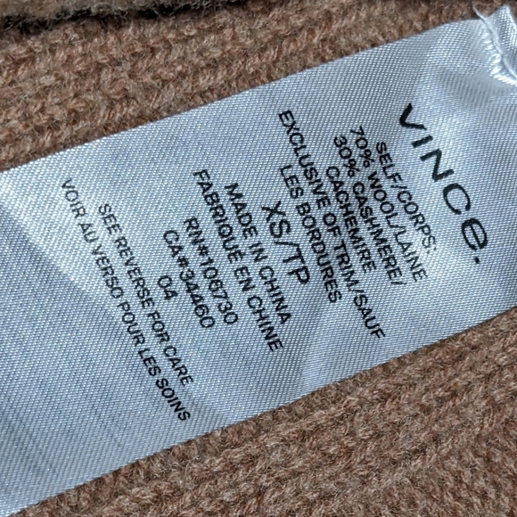 Vince Mixed Rib Wool & Cashmere Sleeveless Turtleneck Sweater Pink Size XS - Picture 11 of 11